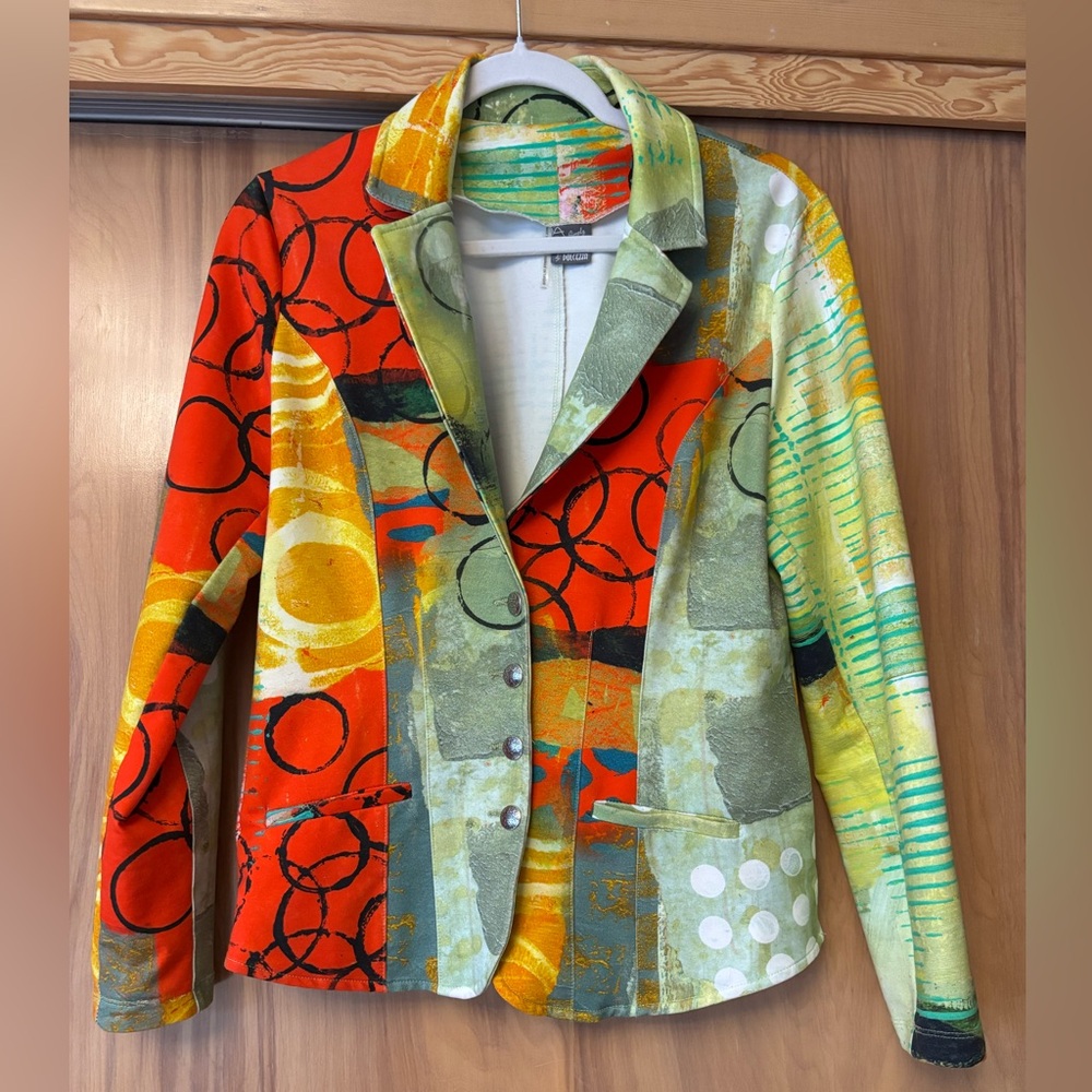 Colorful Abstract Women's Jacket, Simply Art Jacket Multicolor Geometric Pattern